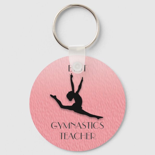 Pink w/ Black Silhouette Gymnastics Teacher Gift Keychain (Front)