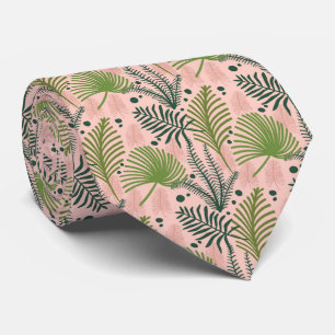Pink w/Light and Dark Green Tropical Leaf Neck Tie