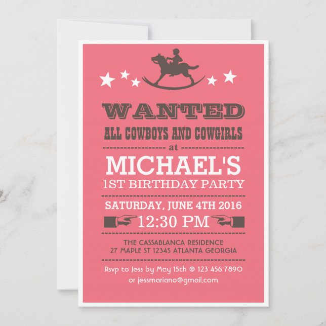 Pink Wanted Western Cowboy Birthday Invitation (Front)