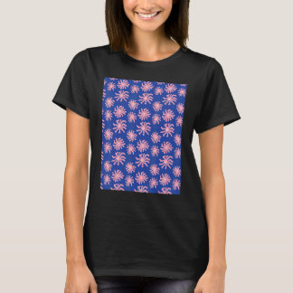 Pink Warped Daisy Wavy Flower Pattern on Cobalt Bl T-Shirt