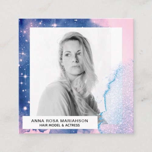  Pink Watecolor Hair Model Actress Blue PHOTO Square Business Card