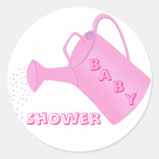 Pink water can, baby shower stickers