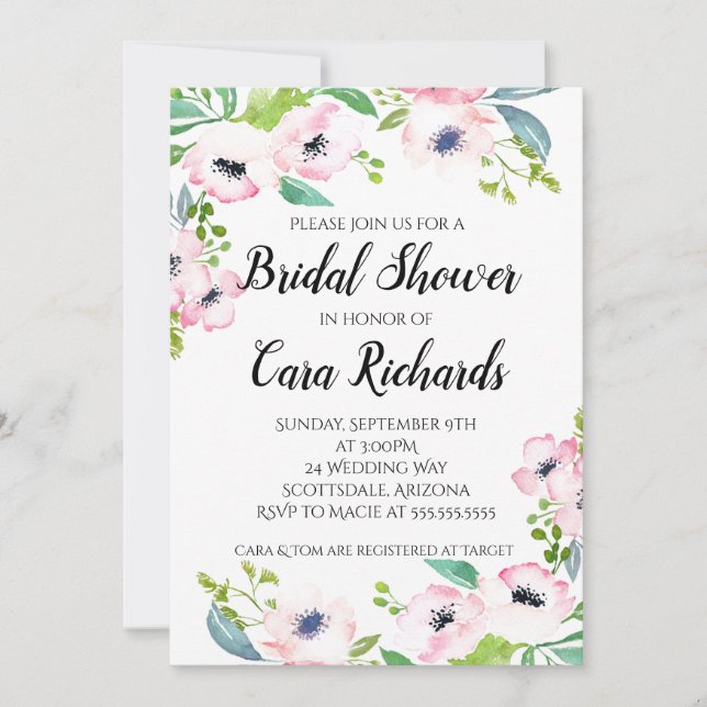 Pink Water Color - Bridal Shower Invitation (Front)