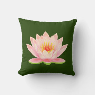 Pink Water Flower on Forest Green Throw Pillow