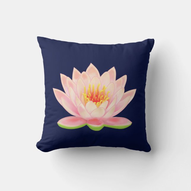 Pink Water Flower on Navy Blue Throw Pillow (Front)