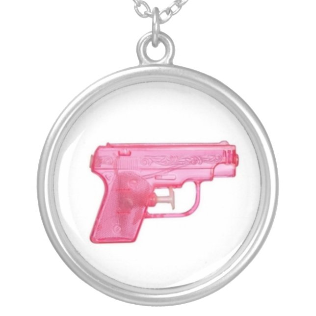 Pink Water Gun Silver Plated Necklace (Front)