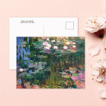 Pink Water Lilies (1917) Claude Monet Postcard<br><div class="desc">A fine art postcard with the landscape painting,  Water Lilies (1917) by Claude Monet (1840-1926). A water lily pond with lily pads of white and pink flowers reflecting off the water,  inspired by his own water gardens in Giverny,  France.</div>