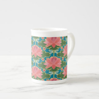 Pink Water Lilies and Dragonflies Bone China Mug