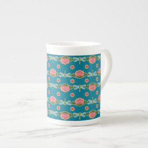 Pink Water Lilies and Dragonflies Bone China Mug