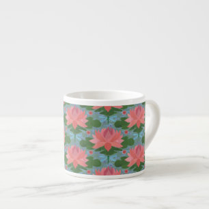 Pink Water Lilies and Dragonflies Espresso Mug