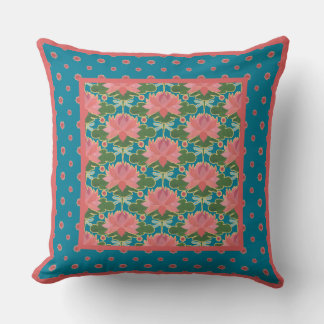 Pink Water Lilies and Dragonflies Pillow, Cushion