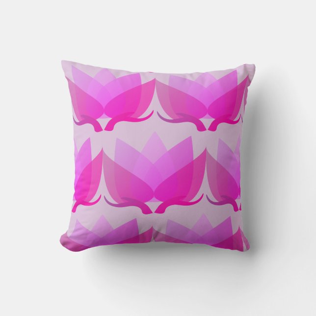 Pink Water Lilies and Zen Lotus Throw Pillow (Front)