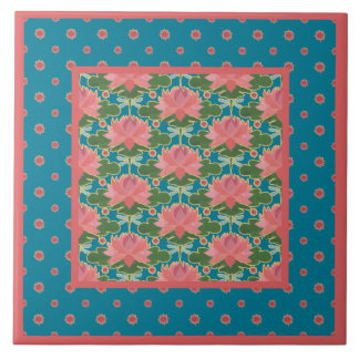 Pink Water Lilies, Blue Dragonflies: Ceramic Tile