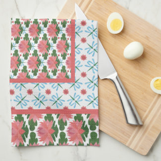 Pink Water Lilies, Blue Dragonflies: Kitchen Towel