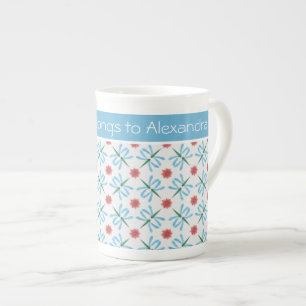 Pink Water Lilies, Dragonflies, Bone China Mug