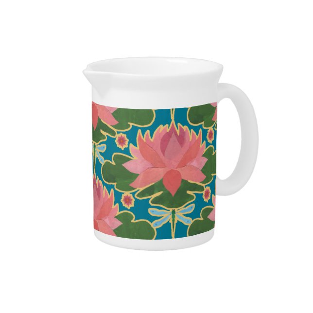 Pink Water Lilies Dragonflies China Pitcher or Jug (Right)