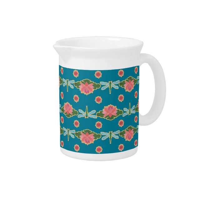 Pink Water Lilies Dragonflies China Pitcher or Jug (Right)