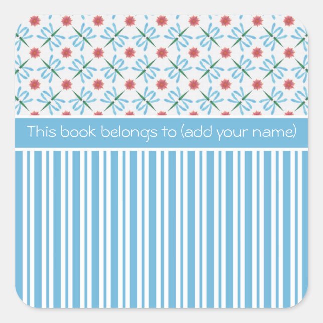 Pink Water Lilies, Dragonflies, Custom Bookplates (Front)