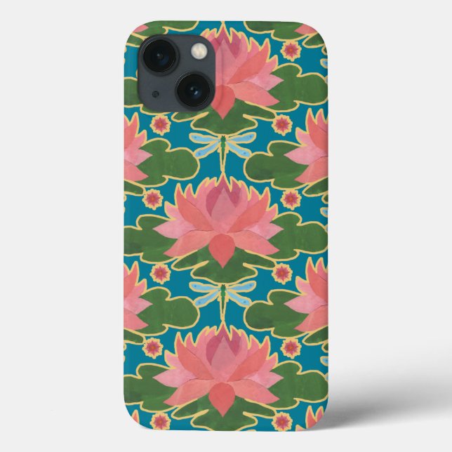 Pink Water Lilies, Dragonflies iPad Case-Mate Case (Back)