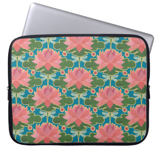 Pink Water Lilies, Dragonflies Laptop Sleeve
