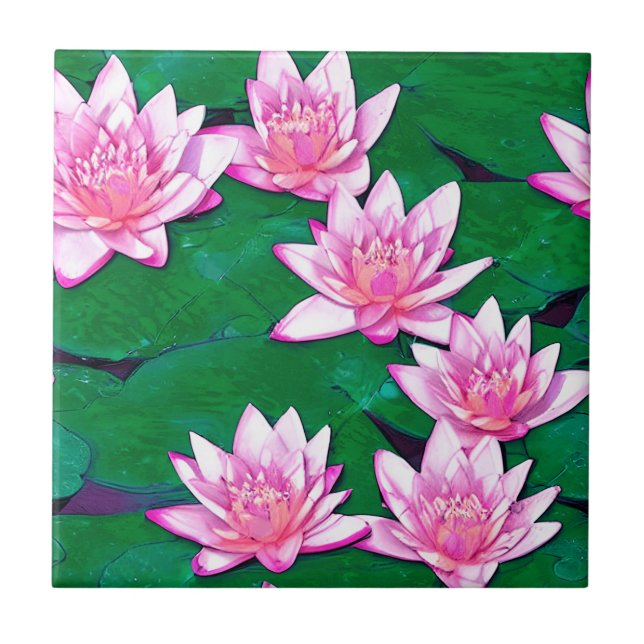 Pink Water Lilies on a Pond Ceramic Tile (Front)
