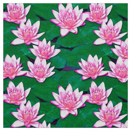 Pink Water Lilies on a Pond Fabric