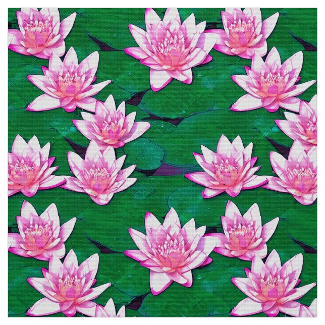 Pink Water Lilies on a Pond Fabric (Swatch)