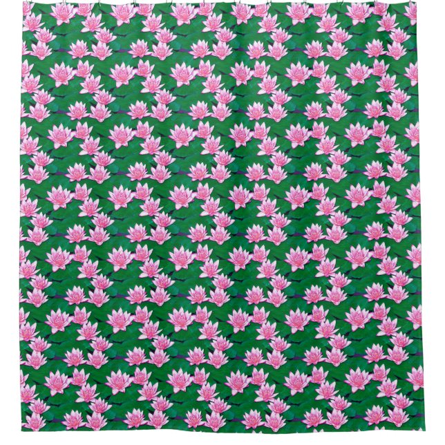 Pink Water Lilies on a Pond Shower Curtain (Front)