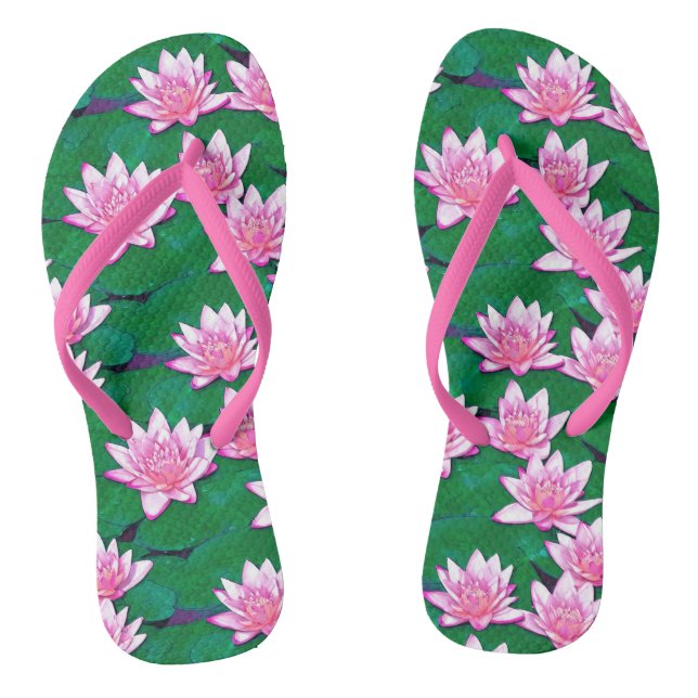 Pink Water Lilies on a  Pool Flip Flops (Footbed)