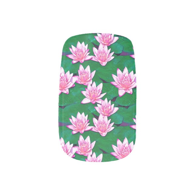Pink Water Lilies on a  Pool Minx Nail Art (Left Thumb)
