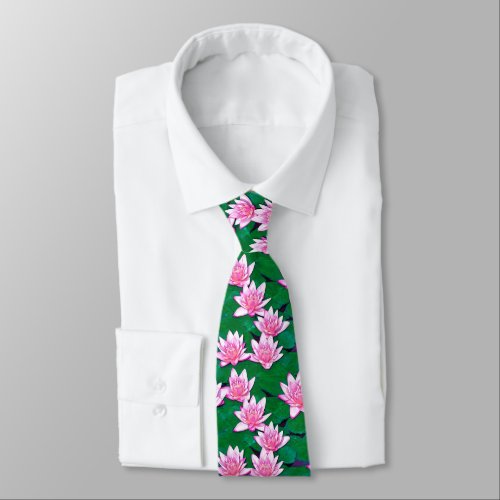 Pink Water Lilies on a  Pool Neck Tie