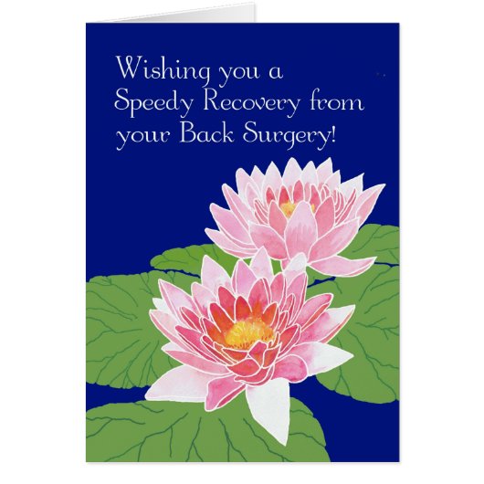 Pink Water Lilies on Blue Get Well Back Surgery (Front)
