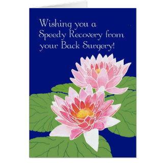 Pink Water Lilies on Blue Get Well Back Surgery Cards