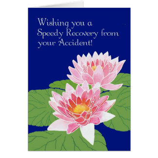 Pink Water Lilies on Blue Get Well from Accident Cards