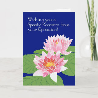 Pink Water Lilies on Blue Get Well from Operation Card