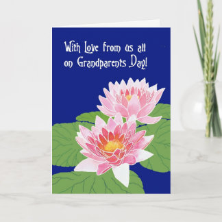 Pink Water Lilies on Blue Grandparents Day Card
