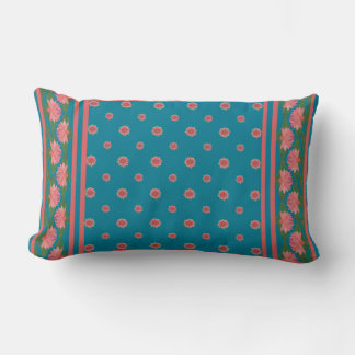 Pink Water Lilies on Deep Blue Lumbar Pillow