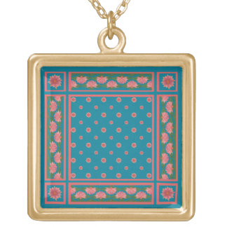 Pink Water Lilies on Deep Blue Pendant Necklace