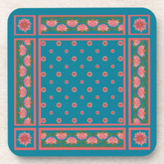 Pink Water Lilies on Deep Blue Set of Coasters