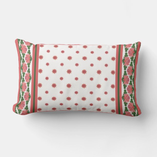Pink Water Lilies on White Lumbar Pillow, Cushion (Front)