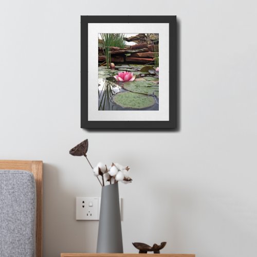 Pink Water Lilies  Reflections Photograph Framed Art