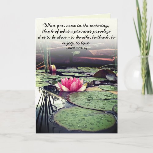 Pink Water Lily and Lily Pads Photo Personalized Card
