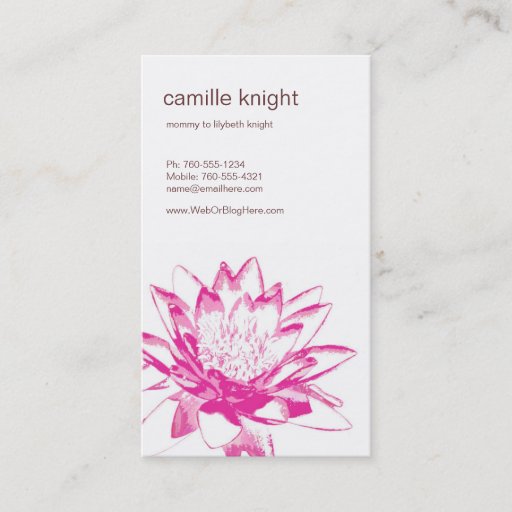Customizable Pink Water Lily Calling Cards Business Card Template