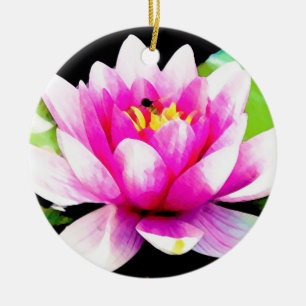 Pink water lily ceramic ornament