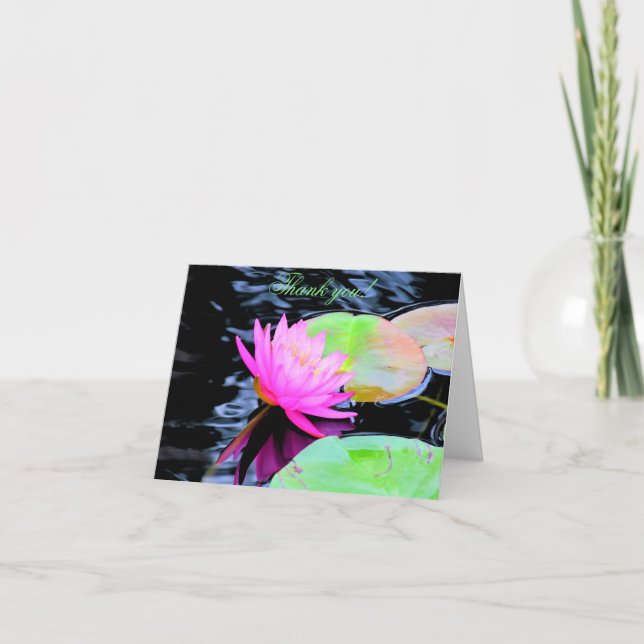 Pink Water Lily Customizable Thank you Note Card (Front)