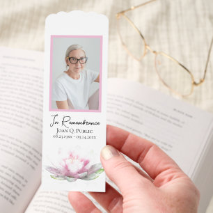 Pink Water Lily Flower Funeral Prayer Card Bookmarks