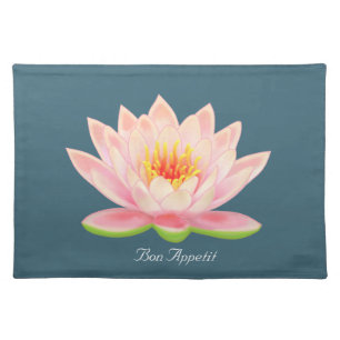 Pink Water Lily Flower on Elegant Blue Cloth Placemat