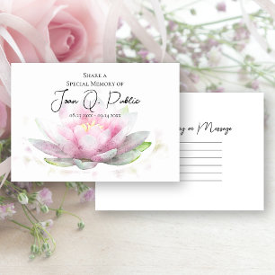 Pink Water Lily Flower Share a Memory Funeral  Note Card