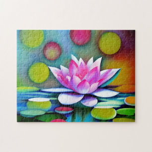 Pink water lily in a pond jigsaw puzzle