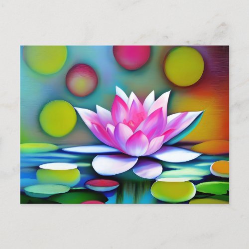 Pink water lily in a pond postcard
